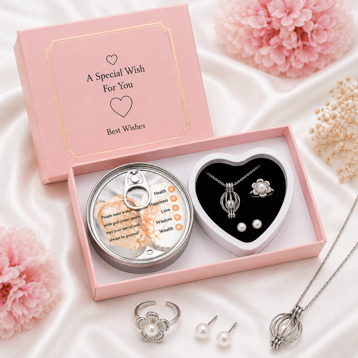 love pearl necklace gift set with wish shell & tin box love pearl necklace gift set with wish shell & tin box