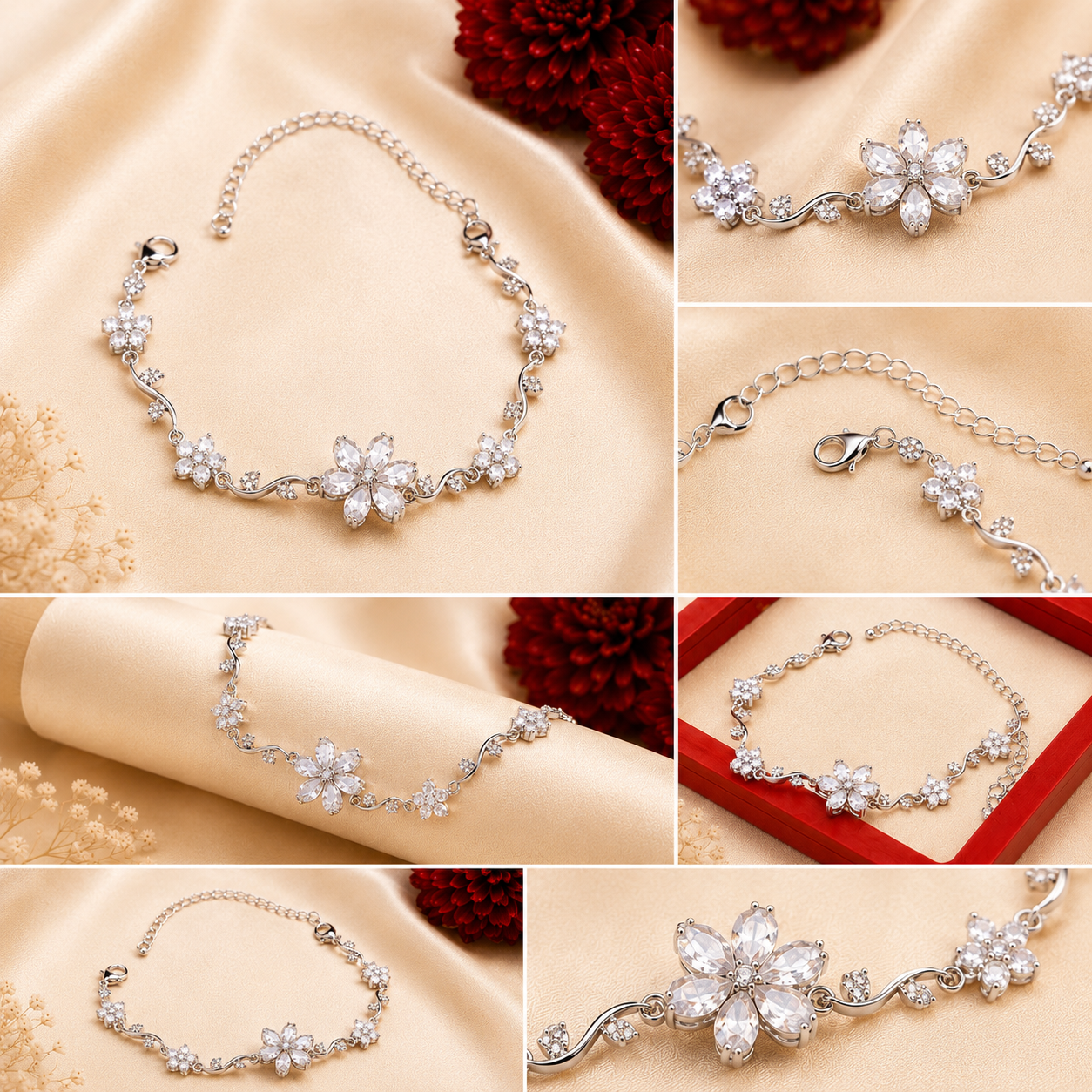 elegant floral crystal bracelet (white) elegant floral crystal bracelet (white)