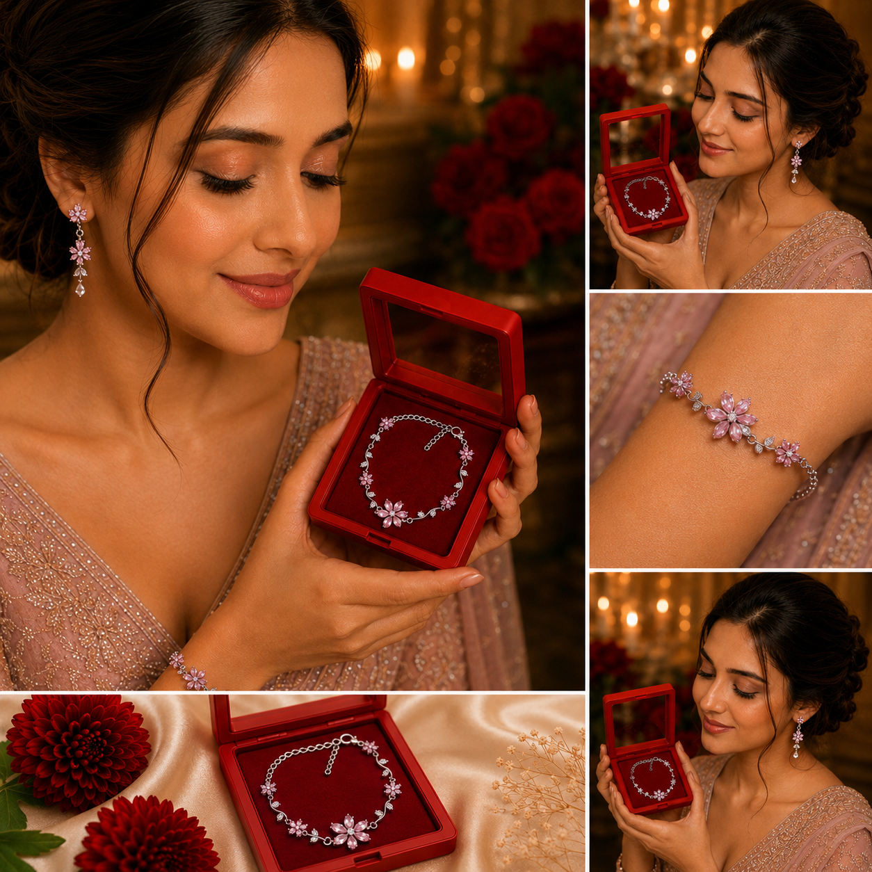 elegant floral crystal bracelet (pink) elegant floral crystal bracelet (pink)