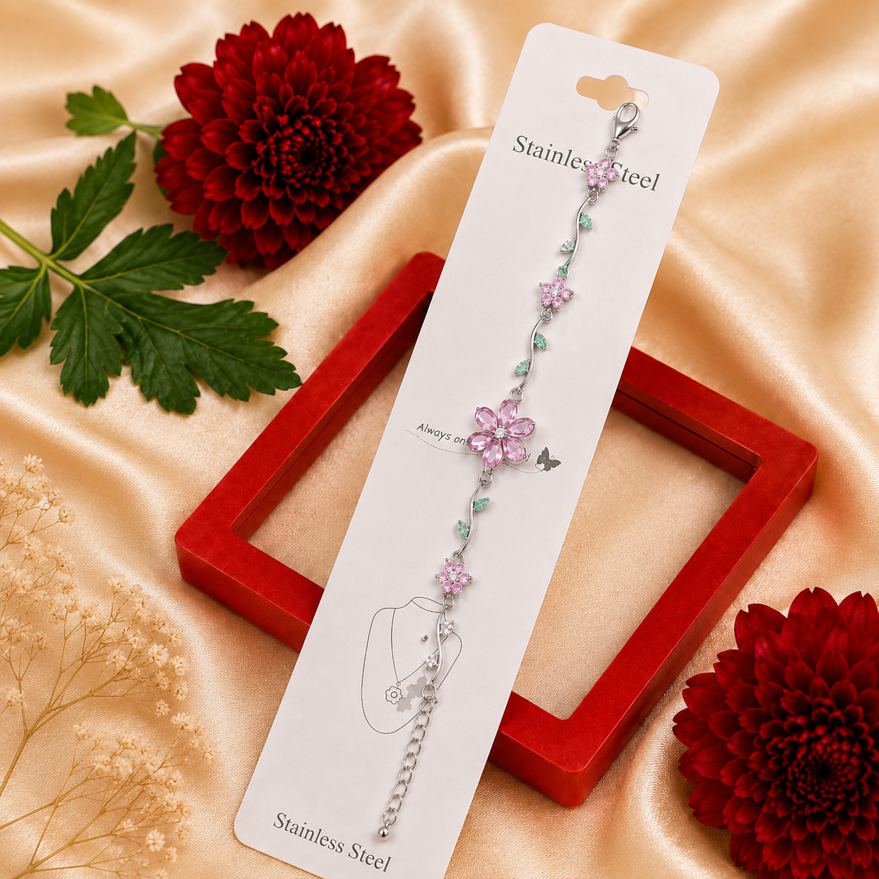 elegant floral crystal bracelet (pink) elegant floral crystal bracelet (pink)
