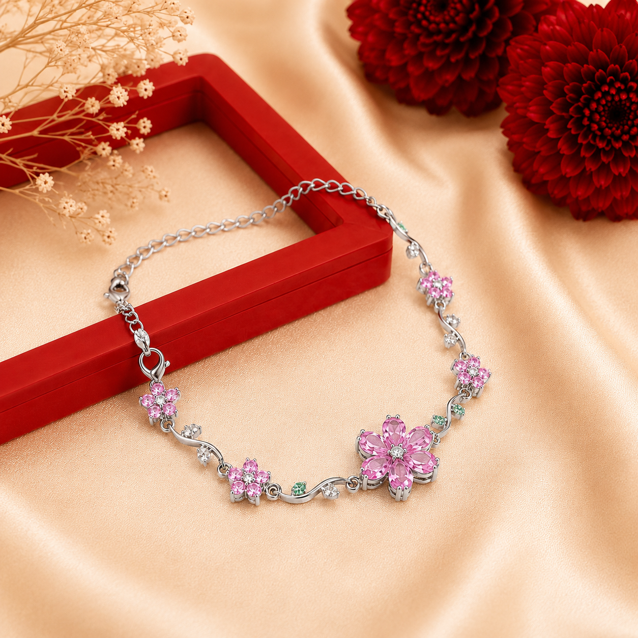elegant floral crystal bracelet (pink) elegant floral crystal bracelet (pink)