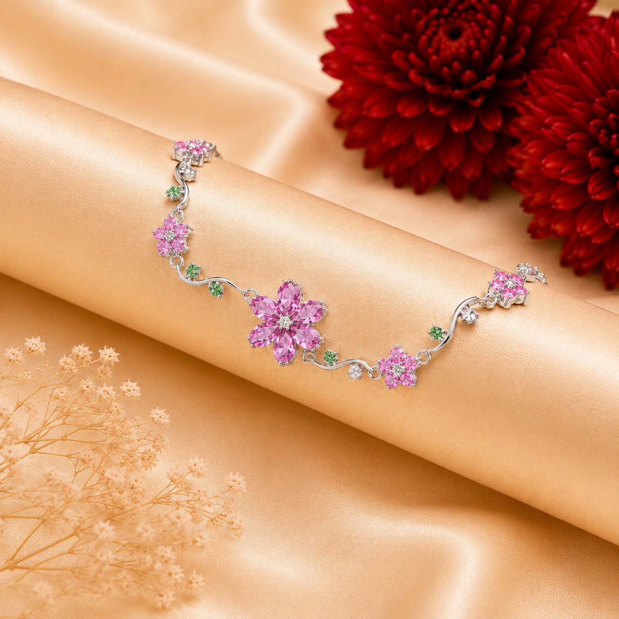 elegant floral crystal bracelet (pink) elegant floral crystal bracelet (pink)