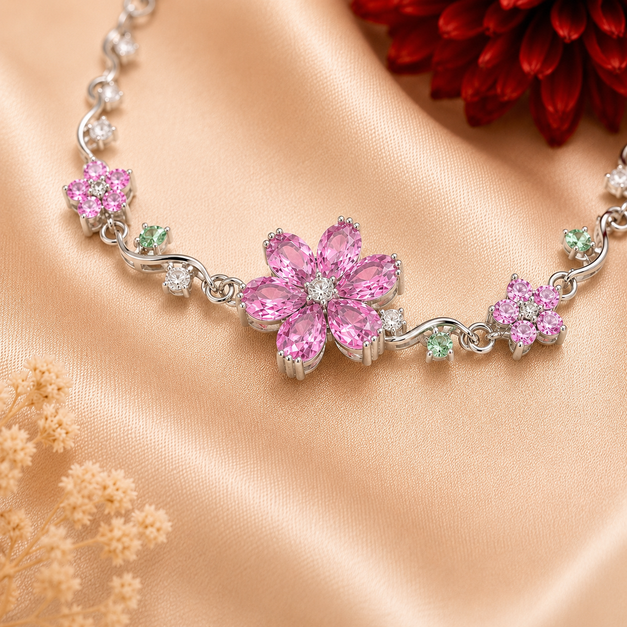 elegant floral crystal bracelet (pink) elegant floral crystal bracelet (pink)