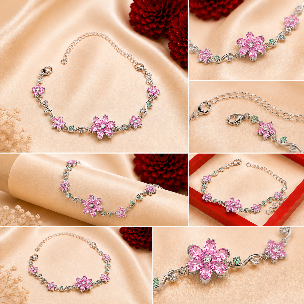 elegant floral crystal bracelet (pink) elegant floral crystal bracelet (pink)