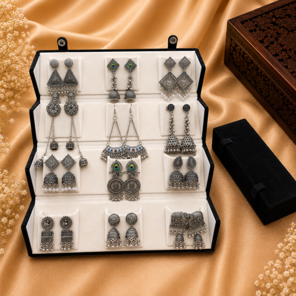 Home set of 12 premium oxidised earrings with premium box